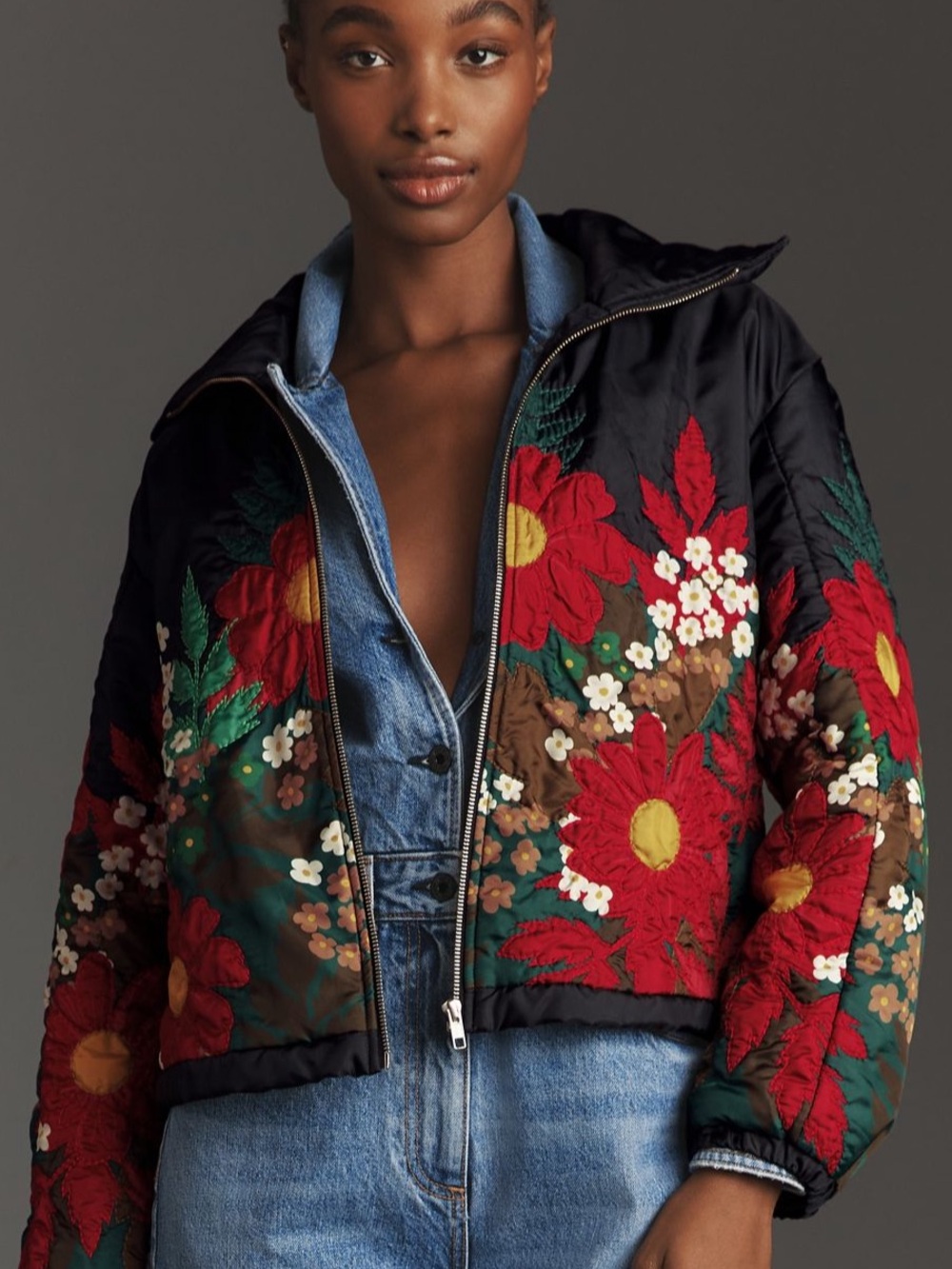 Anthropologie Dahlia Floral Bomber Jacket XXS